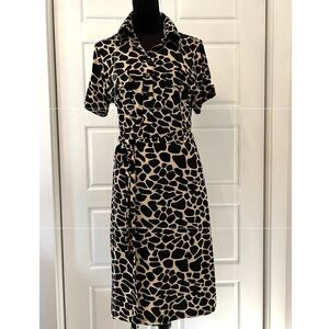 Enfocus Studio Black and Tan Patterned Midi Dress